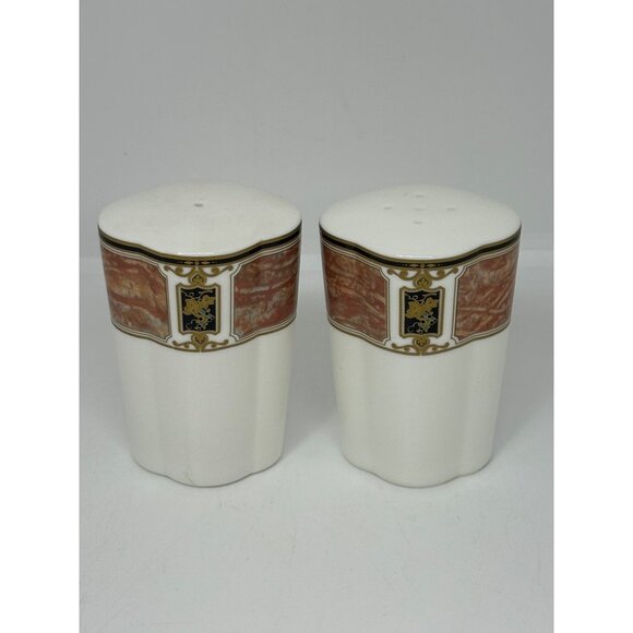 VTG Mikasa Barclay Square Salt & Pepper Shakers Marbled Pink Gold Trim Japan - Picture 9 of 9